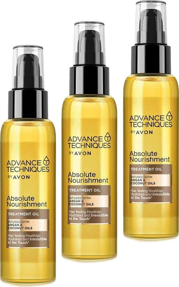 Avon Advance Techniques Argan ve Hindistan Cevizi Yağı İçeren Saç Bakım Yağı 100 Ml. Üçlü Set - Image 1