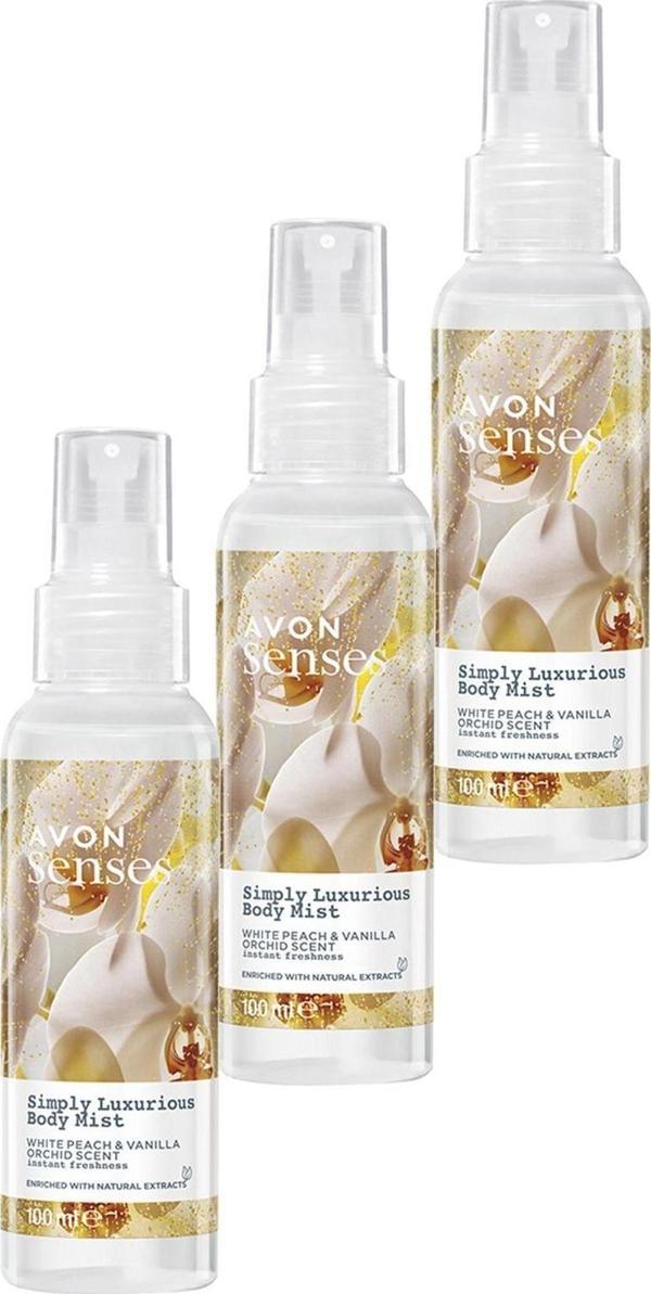 Avon Simply Luxurious Beyaz Şeftali ve Vanilya Orkide Kokulu Vücut Spreyi 100 Ml. Üçlü Set - Image 1