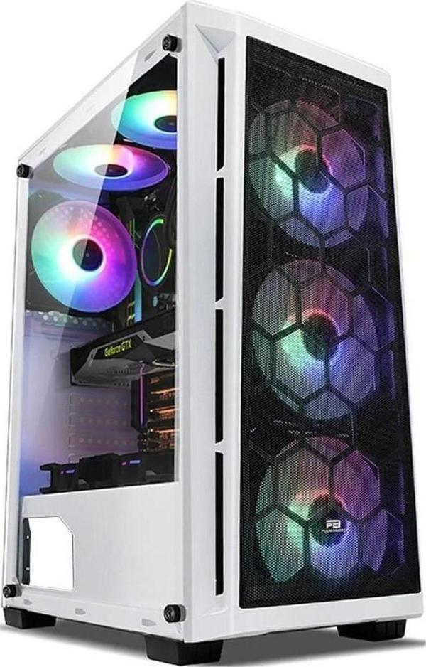 PowerBoost PB-T001BW Full Beyaz Mesh Panel RGB fan kasa (PSU Yok) T01W - Image 1