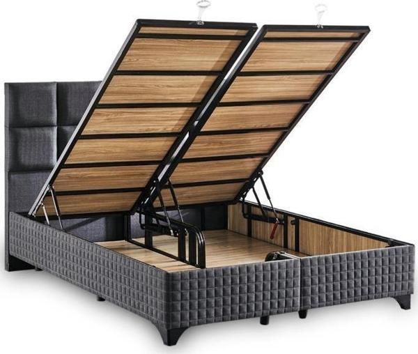 Star Baza ve Başlık Seti 100x200 cm Tek Kişilik Antrasit Keten Kumaşlı Lüks Baza ve Başlık Takımı - Image 1