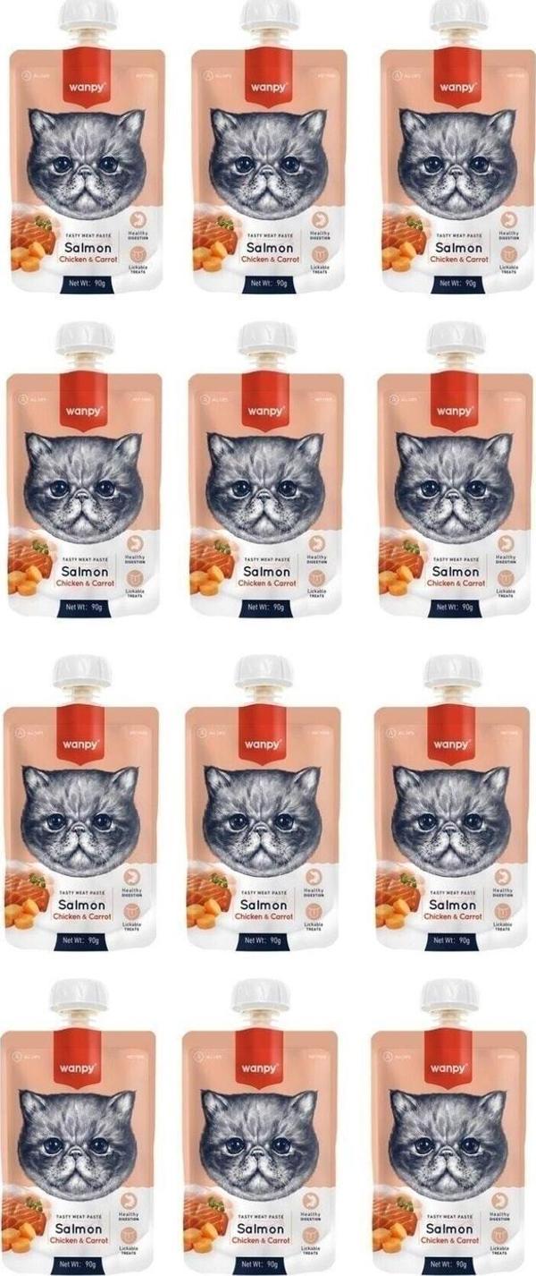 Wanpy Taze Somon & Tavuklu Kedi Et Ezmesi 90 Gr. X 10 Adet Karışık Gelir - Image 1