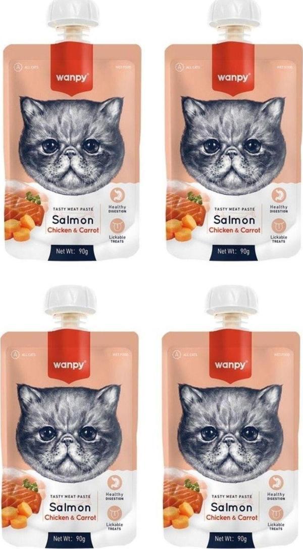 Wanpy Taze Somon & Tavuklu Kedi Et Ezmesi 90 Gr. X 4 Adet - Image 1