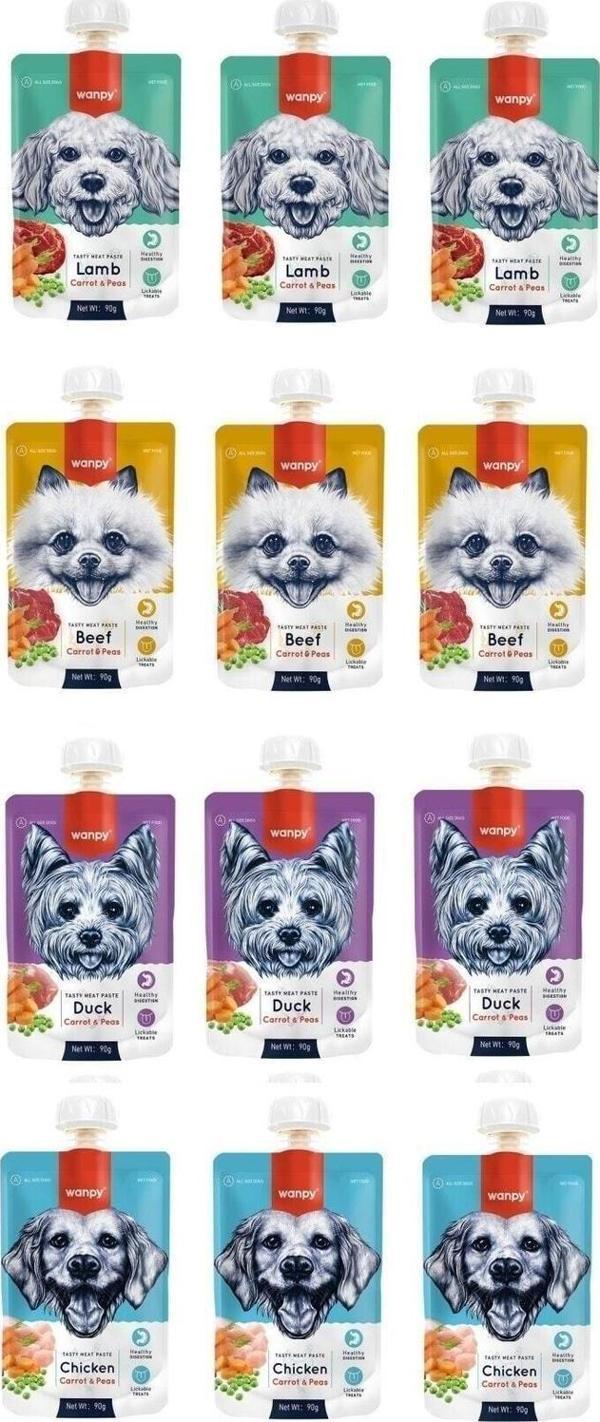 Wanpy Taze Köpek Et Ezmesi 4 Çeşit Karma 90 Gr. X 12 Adet - Image 1