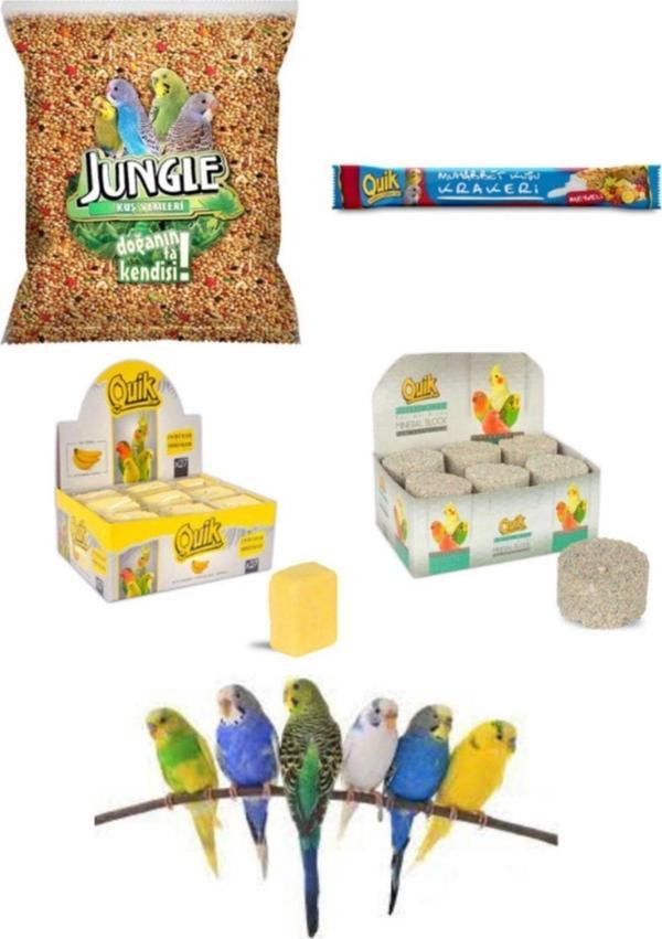 Jungle Muhabbet Kuşu Ihtiyaç Seti Muhabbet Yem+ Guik Meyve Krakeri Enerji Bloğu +mineral Blok) - Image 1