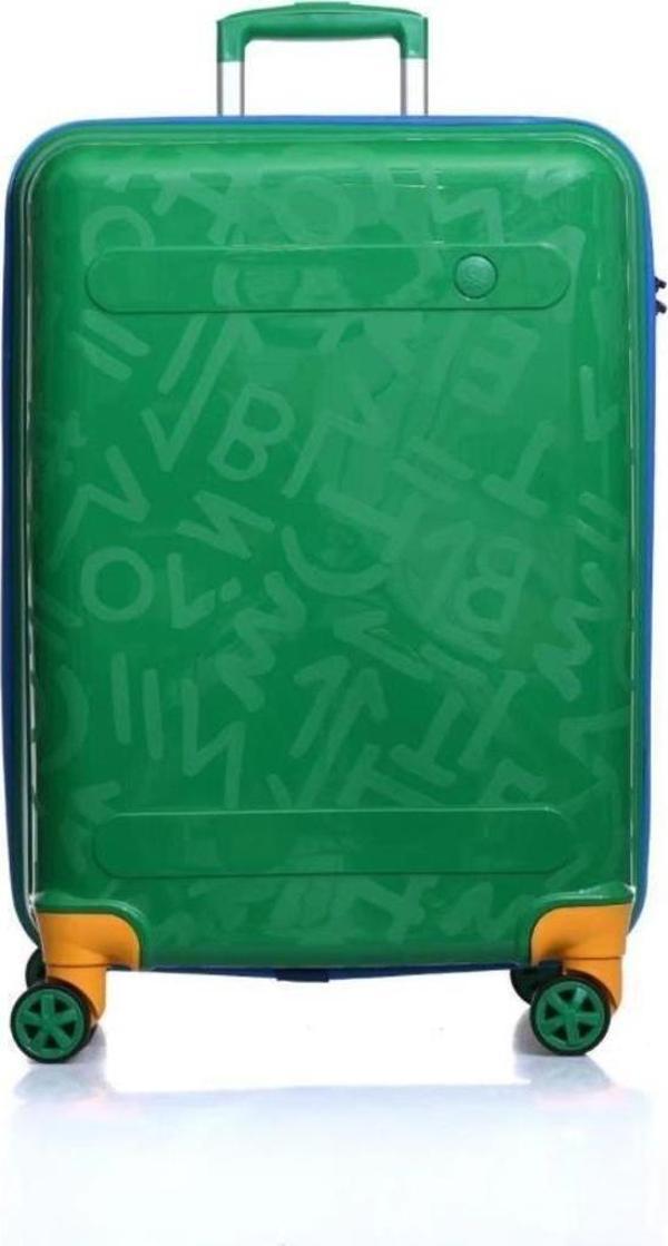 Benetton Orta Boy %100 Polipropilen Kırılmaz Valiz Yeşil Bnt2000 - Image 1