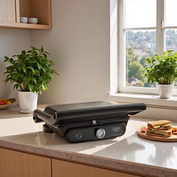 Karaca Gastro Grill Glass Premium 6 Dilim Kapasiteli Döküm Tost Makinesi Black Chrome 2400W - Image 1