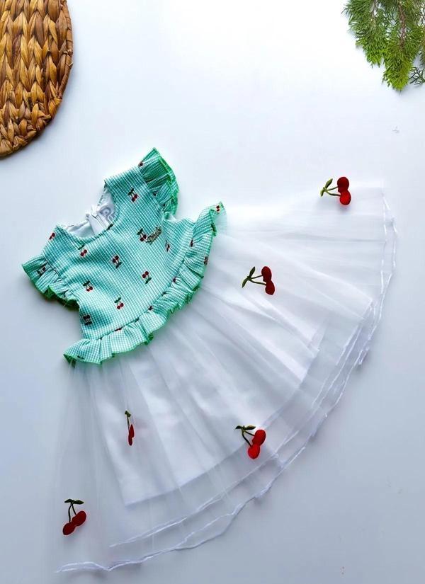 Yazlık Elbise Kısa Kollu Tüllü Tütü Astarlı Kız Çocuk Elbise Bebek Giyim Kız Bebek Elbise - Image 1