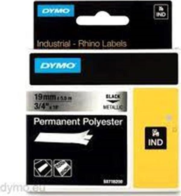 Dymo 18487 RhinoPro Sabit Polyester Şerit 19mm X 5,5m Metalik Gri-Siyah - Image 1