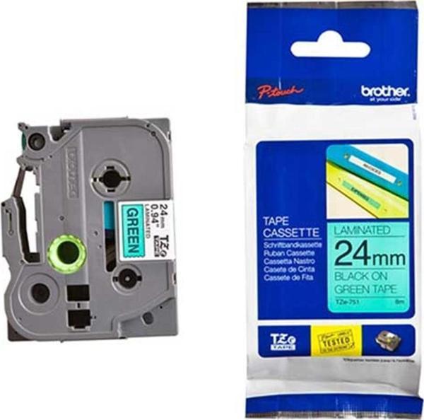 Brother TZE-751 24 mm Yeşil Üzeri Siyah Laminasyonlu Etiket - Image 1