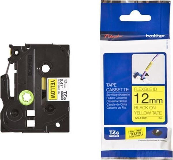 Brother TZE-FX631 12 mm Sarı Üzeri Siyah Esnek Laminasyonlu Etiket - Image 1