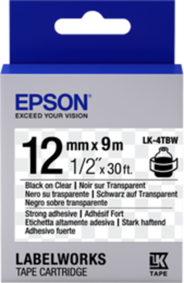 Epson LK-4TBW Strong ŞEFFAF ÜZERİ SİYAH 12MM 9MT - Image 1