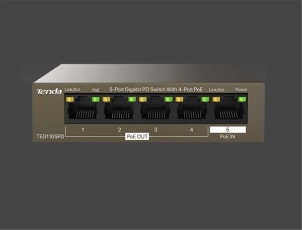 Tenda G0-5G-PoE 5 Port 4 Port Poe+ 10-100-1000 Switch Çelik Kasa POE Router - Image 1