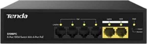 Tenda S106PC 6 Port 4 Port Poe+ 10-100 Mbps + 2 Port Uplink Switch Çelik Kasa Rack Mount - Image 1