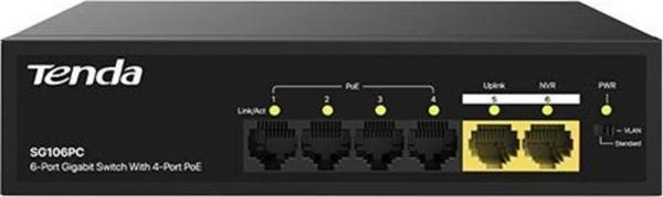 Tenda SG106PC 6 Port 4 Port Poe+ 10-100-1000 Mbps + 2 Port Uplink Switch Çelik Kasa Rack Mount - Image 1