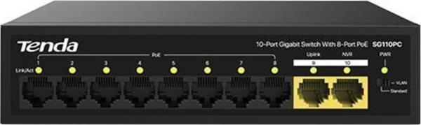 Tenda SG110PC 10 Port 8 Port Poe+ 10-100-1000 Mbps + 2 Port Uplink Switch Çelik Kasa Rack Mount - Image 1