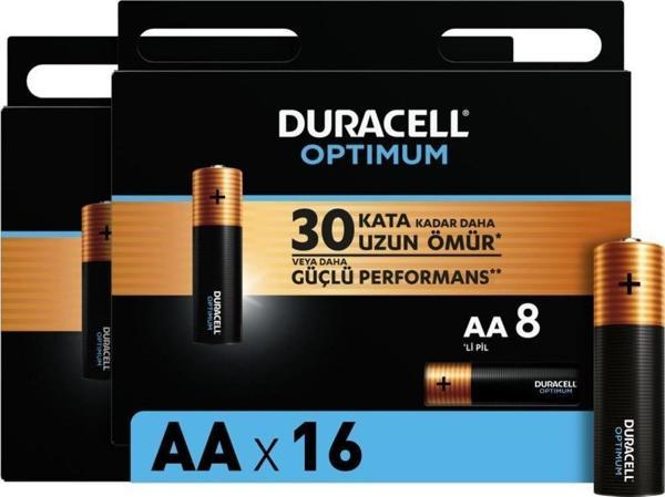 Duracell Optimum AA Alkalin Pil, 1,5 V LR6 MN1500, 16’lı paket - Image 1