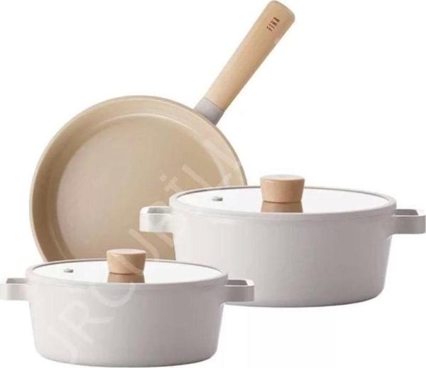 NEOFLAM Fika Cam Kapaklı Alüminyum Döküm 5 Parça Tencere Seti - Image 1