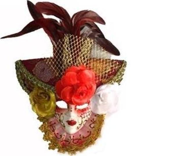 Güllü Dekoratif Seramik Maske Kırmızı Renk - Image 1