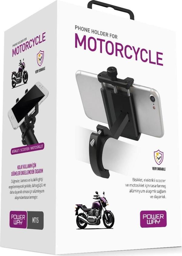Powerway MT15 Bisiklet Scooter ve Motosiklet İçin Dayanıklı Gidon Uyumlu Telefon Tutucu Alüminyum  - Image 1