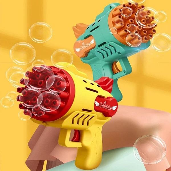 2 ADET MAVİ SARI KÖPÜK TABANCASI 29 DELİKLİ ÇOKLU KÖPÜK ATAN TABANCA  2 SOLİSYON HEDİYE BUBBLES GUN - Image 1