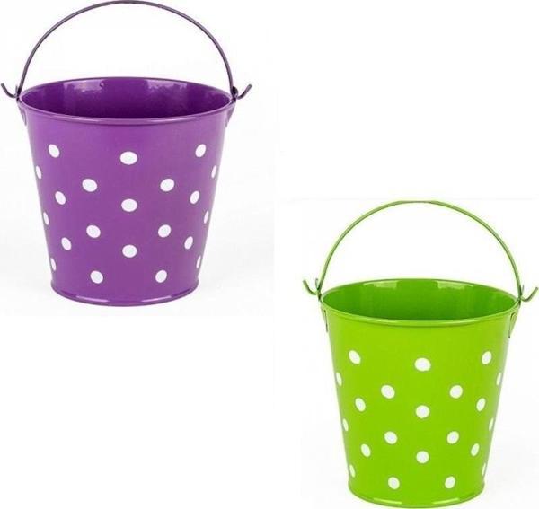2 PCS VIP DECORATIVE GREEN PURPLE PAİL 2 ADET SAPLI METAL KOVA PUANTİYELİ KOVA MOR KOVA YEŞİL KOVA - Image 1
