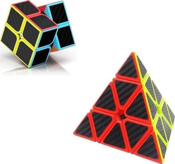 2 SET PROFESSIONAL QY SPEED CORBON FİBER CUBE 2Lİ SET PİRAMİT ZEKA KÜPÜ 2X2 ZEKA KÜPÜ RUBİKS CUBE - Image 1