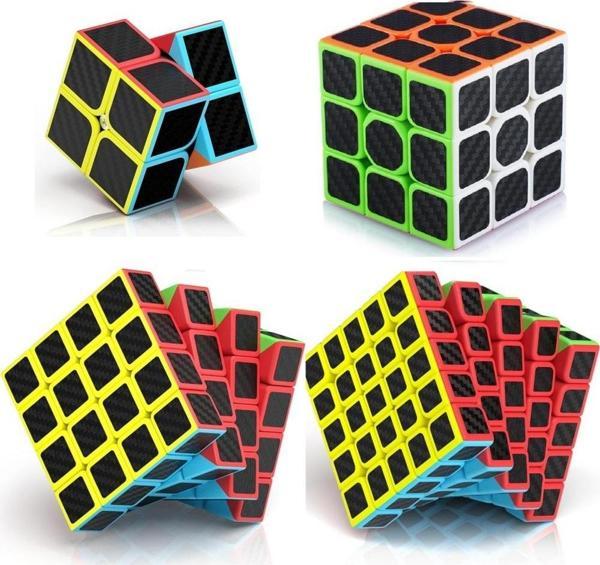 4 SET PROFESSIONAL QY SPEED CUBE CORBON FİBER CUBE VIP 4LÜ SET 2X2 3X3 4X4 5X5 ZEKA KÜPÜ RUBİKS CUBE - Image 1