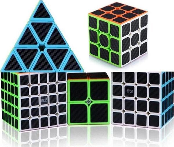 5 SET PROFESSIONAL QY SPEED CORBON FİBER CUBE 5Lİ SET PİRAMİT 2X2 3X3 4X4 5X5 ZEKA KÜPÜ RUBİKS CUBE - Image 1