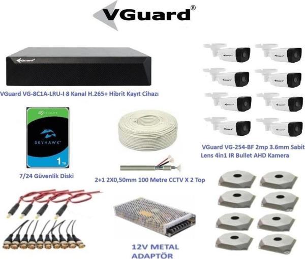 VGuard 2mp 8 Kameralı Dış Ortam AHD HD-TVI Full Kamera Seti 1TB Disk - Image 1