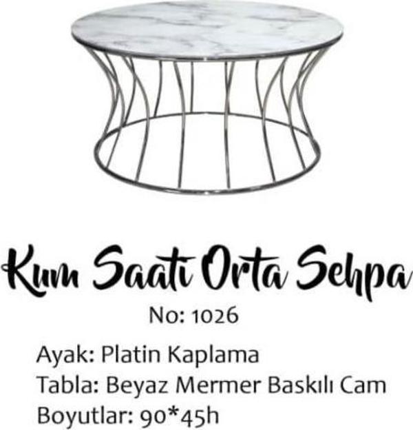 Brc 133557 sehpa kum saat Model BEYAZ MERMER TEMPER Cam Çelik PLATİN Renk Kaplama - Image 1