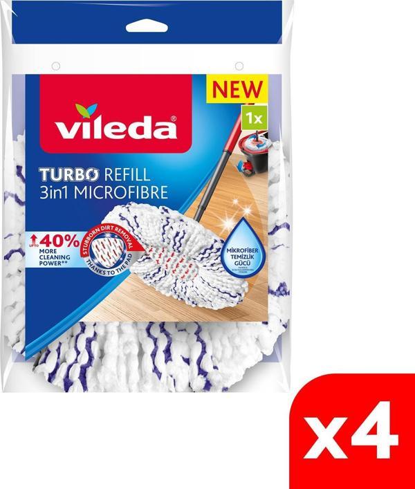 Vileda 4 Paket Turbo 3in1 Extra Pedli Mikrofiber Yedek Paspas   - Image 1