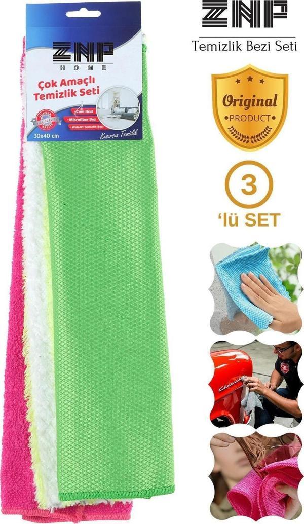 Znp Home Cloth | Çok Amaçlı 3'Lü Temizlik Bezi Seti 30x40 Cm - Image 1