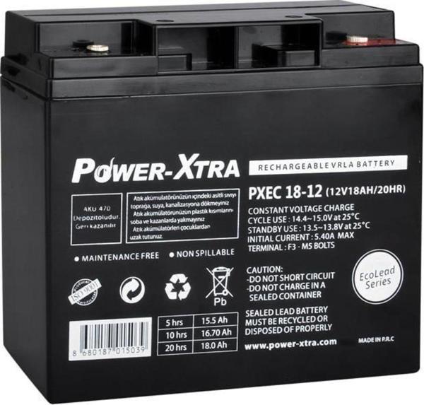 Power-Xtra EcoLead Series - PXEC18-12 - 12V 18 Ah Kuru Akü - F3 - (M5 Bolts) - Image 1