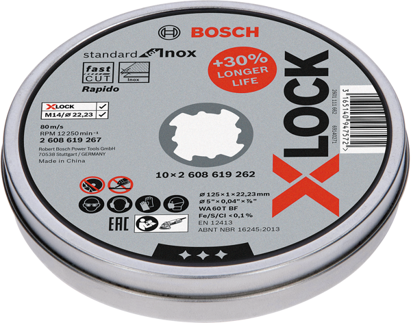 Bosch - X-LOCK - 125*1,0mm Standard Seri Düz Inox (Paslanmaz Çelik) Kesme Diski (Taş) - Rapido 10'lu - Image 1