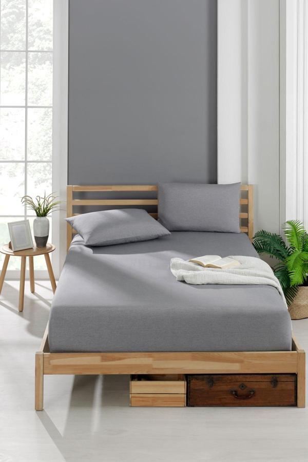 Rebeka Home Collection Antrasit Akfil Kumaş Lastikli Fıtted Yastıklı Çarşaf Seti - Image 1