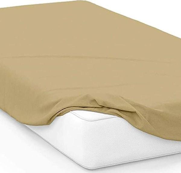 Altın Karma Jersey Penye Pamuklu 100X200 Cm Tek Kişilik Lastikli Çarşaf Açık Kahve - Image 1