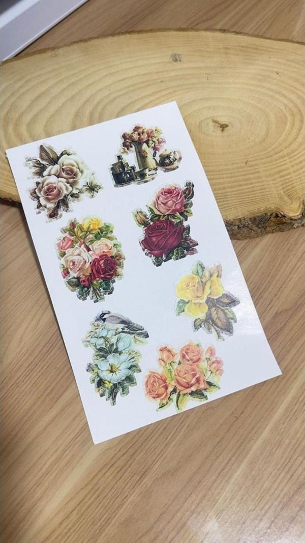 Butiksosyetik Çiçekler Set A5 Boyutunda 2 Sayfa Toplam 14 Adet Sticker - Image 1