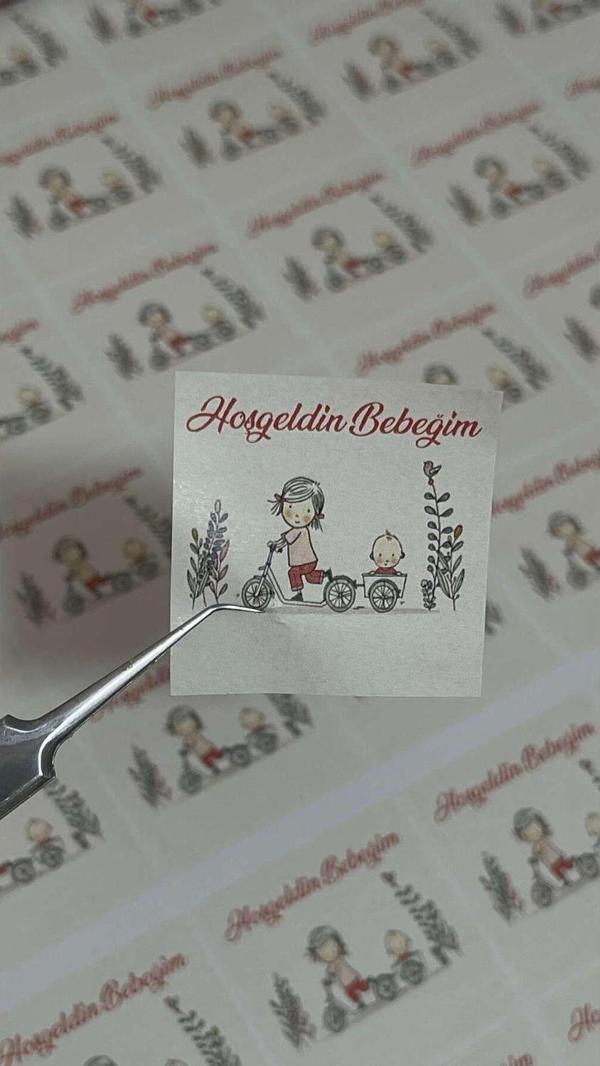 Butiksosyetik Hoşgeldin Bebeğim Yazılı Yenidoğan Çikolata Etiketi 4 x 4 cm 108 Adet - Image 1