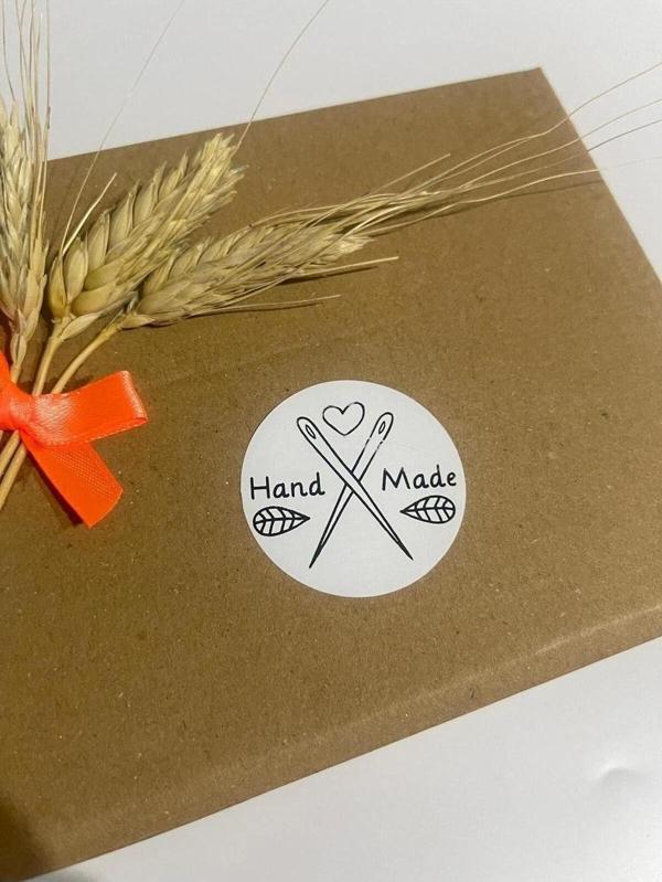 Butiksosyetik Handmade Çift Iğneli Siyah Yazı Yuvarlak Yapışkanlı Etiket 5 x 5 cm 100 Adet - Image 1
