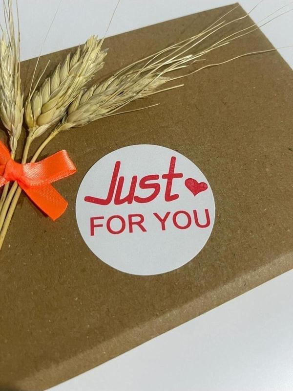Butiksosyetik Just For You Kalın Yazı Kalpli Yuvarlak Yapışkanlı Etiket 5 x 5 cm 100 Adet - Image 1