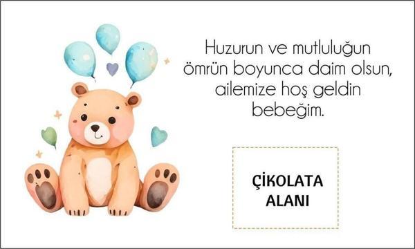 Butiksosyetik Kişiye Özel Doğum Günü Kahve Kartı Ayıcıklı 9 x 15 cm 50 Adet - Image 1