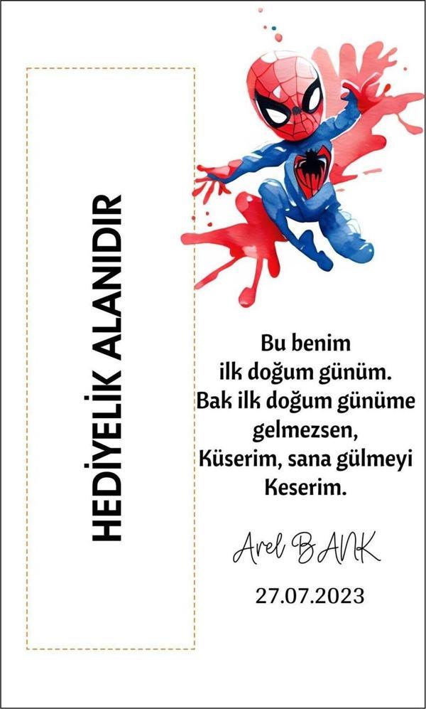 Butiksosyetik Kişiye Özel Doğum Günü Kahve Kartı Spiderman 9 x 15 cm 50 Adet - Image 1