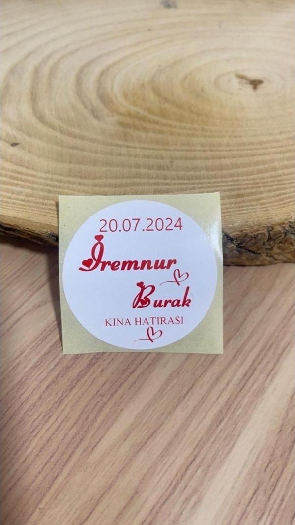 Butiksosyetik Kişiye Özel Kına Hatırası Yuvarlak Yapışkanlı Etiket 5 x 5cm 100 Adet - Image 1