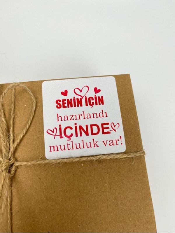 Butiksosyetik Senin Için Hazırlandı Içinde Mutluluk Var Kalpli Kırmızı 6 x 6 cm Yapışkanlı Etiket 100 Adet - Image 1