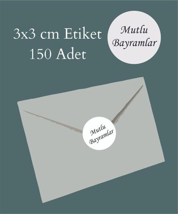 Butiksosyetik Mutlu Bayramlar Yuvarlak Yapışkanlı Etiket 3 x 3 cm 150 Adet - Image 1