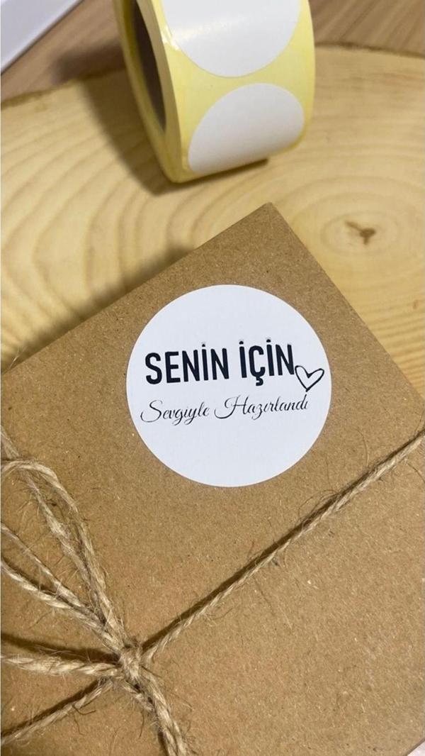 Butiksosyetik Senin İçin Sevgiyle Hazırlandı Yuvarlak Yapışkanlı Etiket 4 x 4cm 120 Adet - Image 1