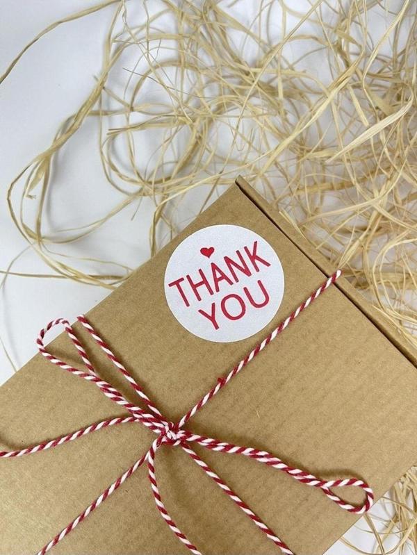 Butiksosyetik Thank You Kalpli 50 Mm Beyaz Yuvarlak Sticker Etiket 100 Adet - Image 1