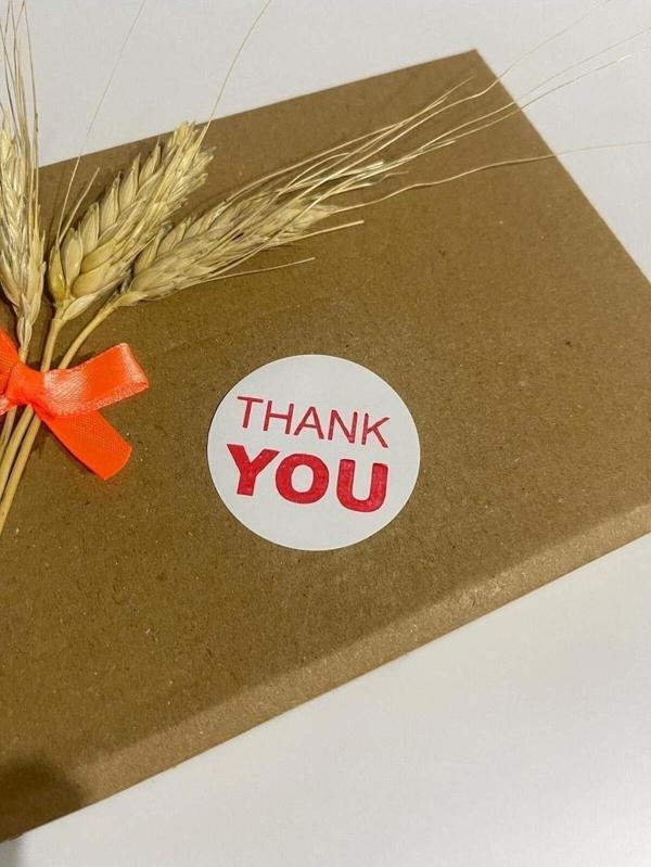 Butiksosyetik Thank You Kırmızı Yazılı Beyaz Yuvarlak Yapışkanlı Etiket 3 x 3 cm 150 Adet - Image 1