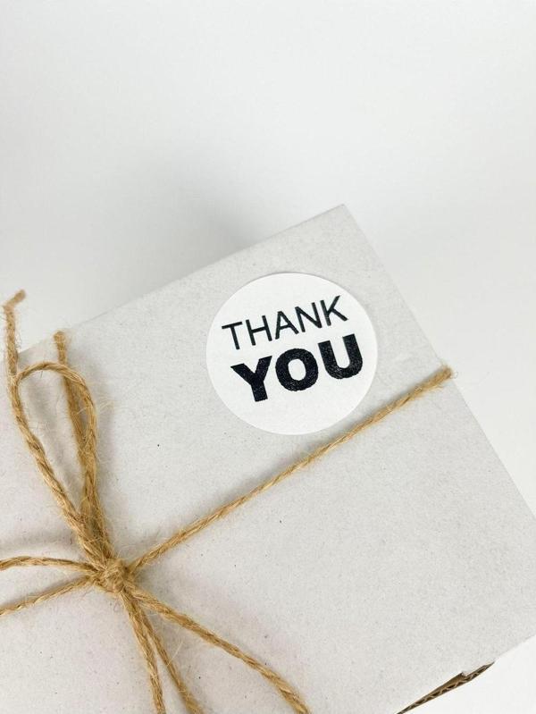Butiksosyetik Thank You Siyah Yazılı 5 cm Yuvarlak Yapışkanlı Etiket 100 Adet - Image 1
