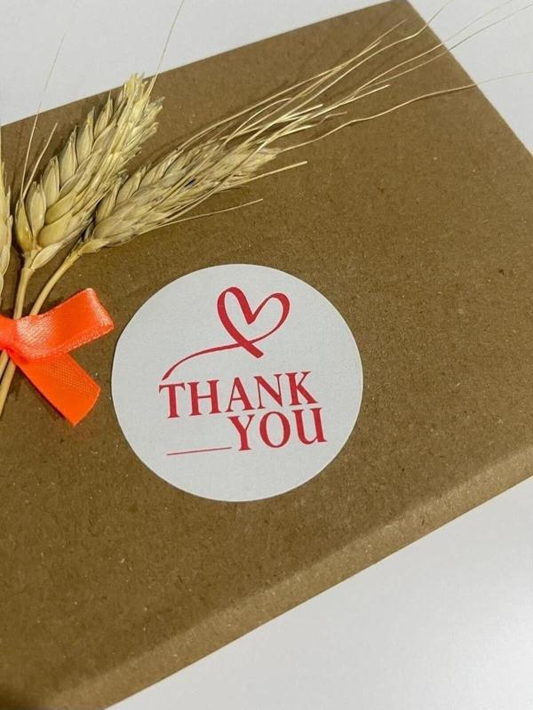 Butiksosyetik Thank You Üstü Kalpli Kırmızı Yazılı Yuvarlak Yapışkanlı Etiket 4 x 4 cm 120 Adet - Image 1